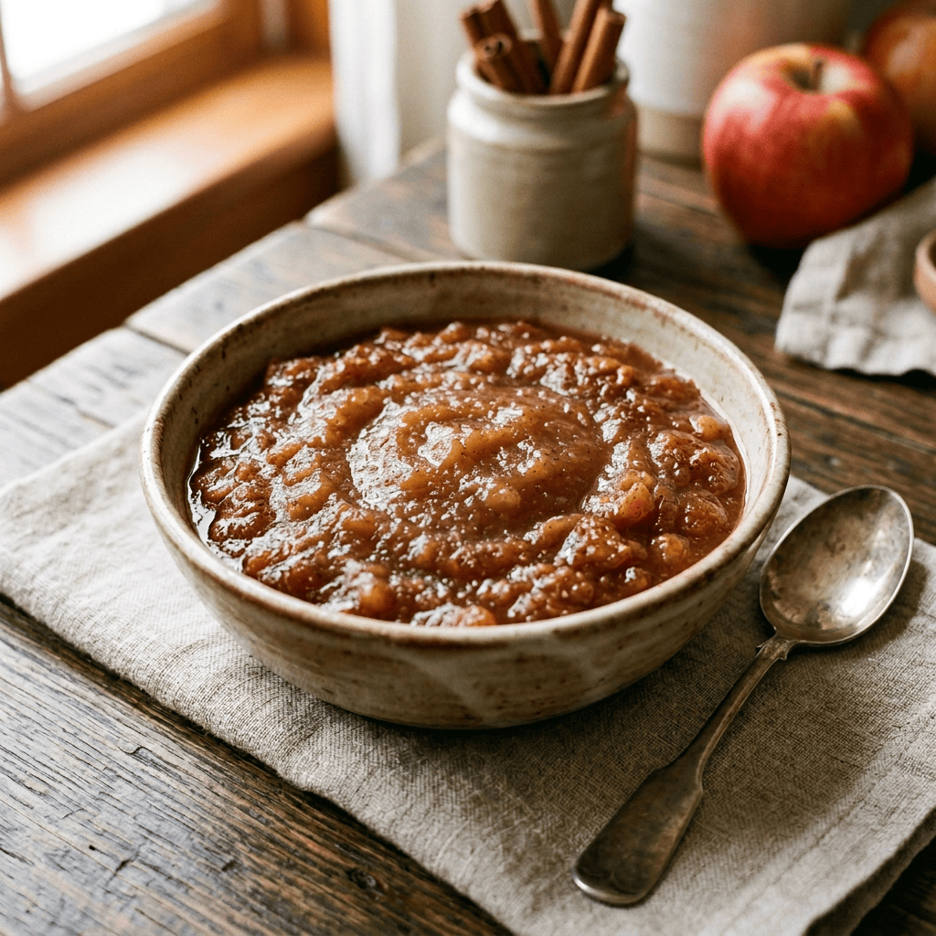 Bowl of spiced apple oatmeal topped with cinnamon sticks